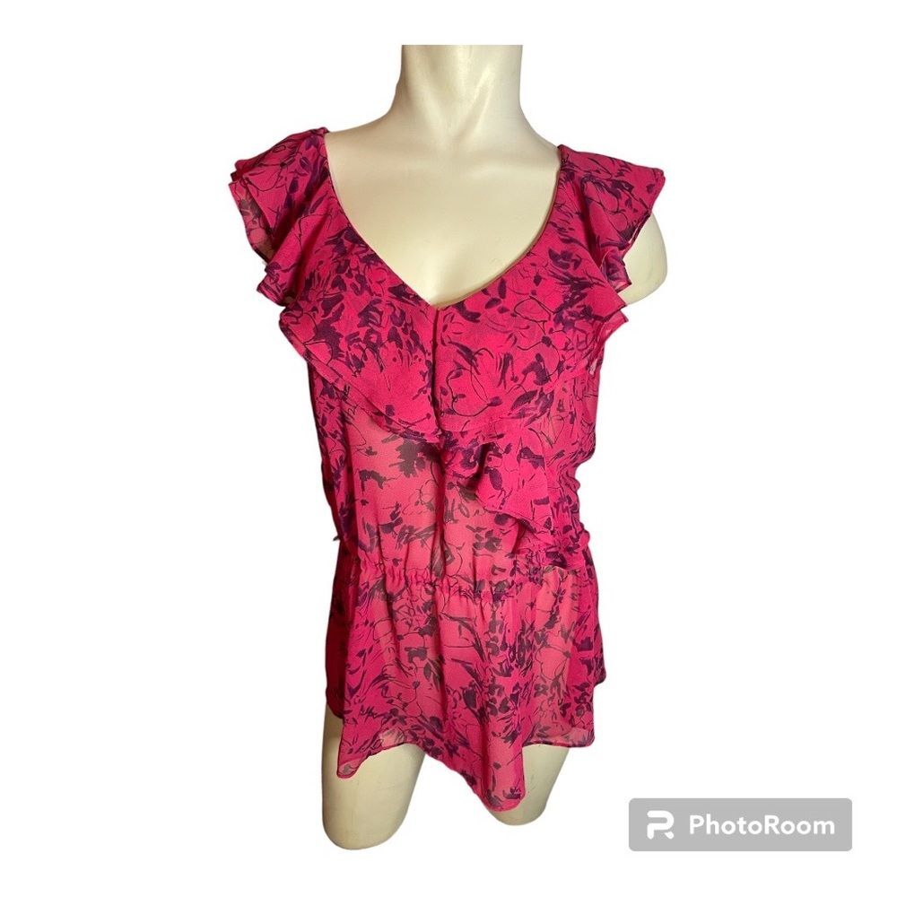 Express Women’s Ruffle Collar, Sleeveless Blouse, Pink Color, Size Large